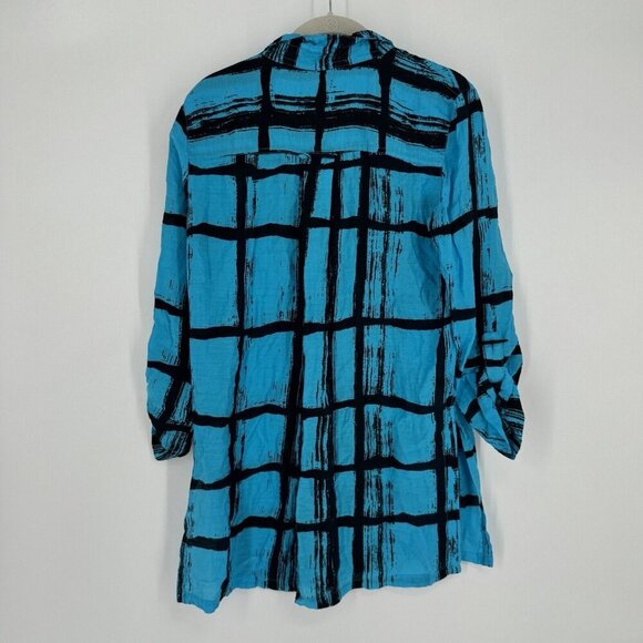 Ali Miles Top Women’s small S blue plaid office oversized  blouse shirt workwear - Picture 6 of 6